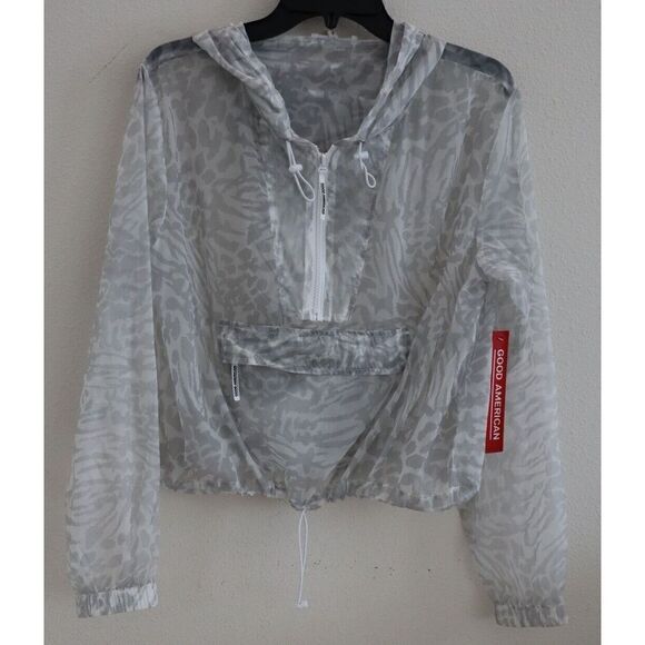 Good American Women's Sz 2 (M) Sheer Animal Print Packable Crop Hoodie - Picture 1 of 6